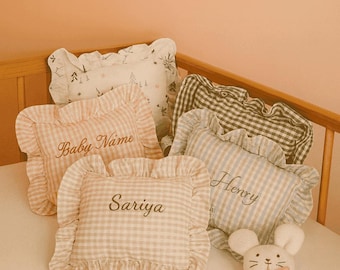 Personalized Baby Pillow: Embroidered Name, Organic Cotton, Nordic Floral