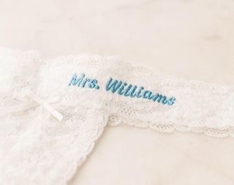 Perizoma da sposa in pizzo bianco personalizzato / Lingerie da sposa ricamata personalizzata