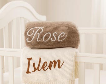 Personalisierte Baby-Decke mit Namen, bestickte Baumwollstrick Babydecke, benutzerdefinierte Neugeborenen Geschenk, Babypartygeschenk für Jungen