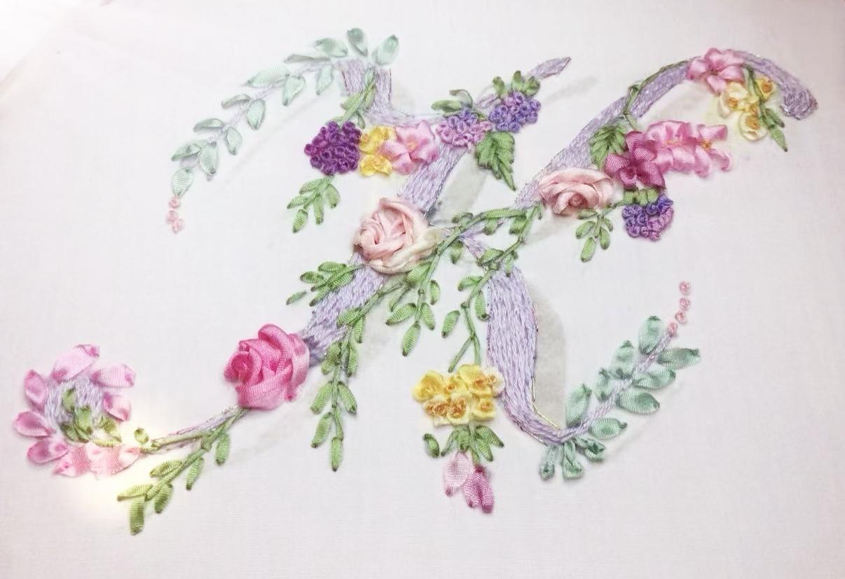 K Ribbon Letter K Ribbon Embroidery Kit for Beginners, Includes Step-by-step ...
