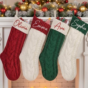 Medias navideñas tejidas personalizadas: decoración navideña familiar bordada a medida