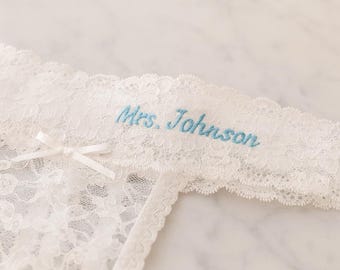 Personalized Bridal Lace Thong – Custom Mrs Wedding Underwear Gift