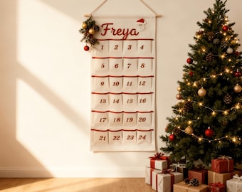 Personalized Christmas Advent Calendar for Kids | Custom Name Hand Embroidered Countdown Calendar