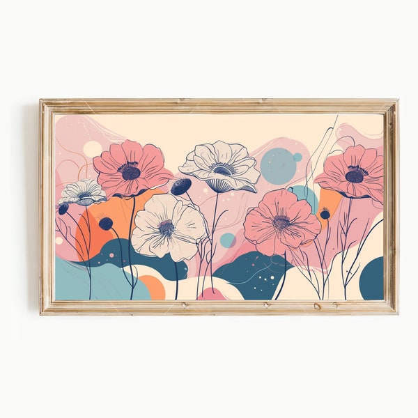 Minimalist Wildflower Digital Art, Abstract Floral Print, Hand-Drawn Pastel Poppies, Ethereal Wildflower Illustration, Botanical Art 004