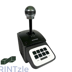 May include: A black Fanatec shifter with a silver gear knob and a white panel with nine buttons and a digital display.
