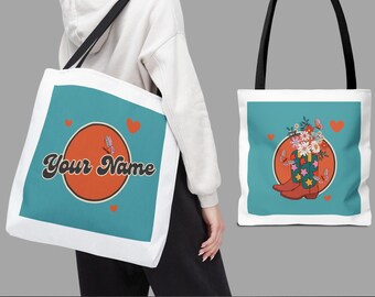 Benutzerdefinierte Name Tote Einkaufs Strandtasche Western Cowboy Stiefel Schmetterlinge Yellowstone Texas