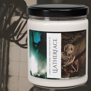 Leatherface Halloween Candle | Soy 9oz Candle | Creepy Texas Chainsaw Candle | Halloween Decor | Horror Gift Candle | Slasher Horror Decor