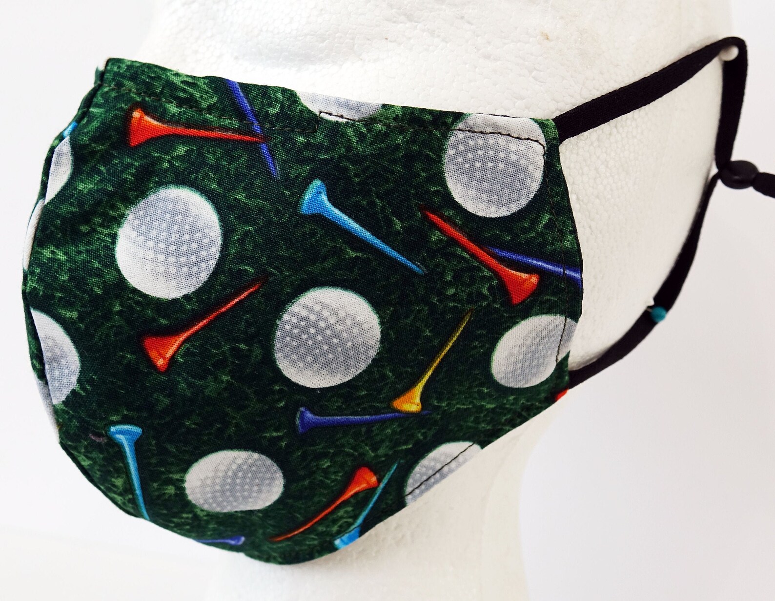 Green Golf themed face mask with golf balls and tees Etsy