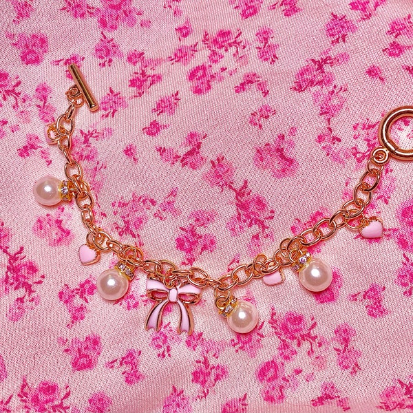 Vintage Girly Custom Charm Bracelet | make your own charm bracelet | gold charms | coquette | toggle clasp