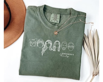 Camiseta Comfort Colors con retrato familiar personalizado, camiseta con diseño lineal, camiseta con foto personalizada, camiseta con retrato personalizado a partir de una foto para la familia.