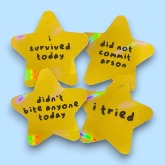 Funny Holographic Gold Star Stickers: humorous gift for friends, funny sticker, laptop sticker, gifts for friends, teen gift,WATER RESISTANT