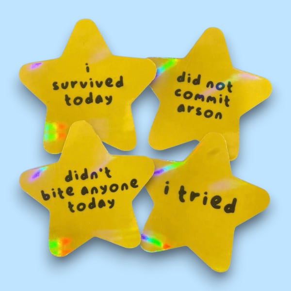 Stickers étoiles dorées holographiques amusantes : cadeau humoristique pour amis, sticker amusant, sticker pour ordinateur portable, cadeaux pour amis, cadeau pour adolescents, RÉSISTANT À L'EAU