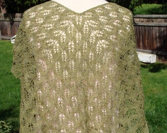 handknit baby alpaca leaf lace shawl