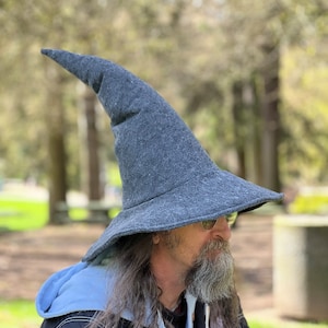 Grey Wizard or Witch Hat, Cosplay, Crooked Mage Hat