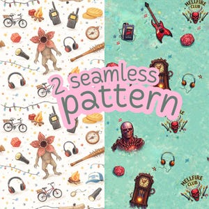 2 designs 80s Seamless Pattern, repeatable digital printable design, instant download (300 DPI).
