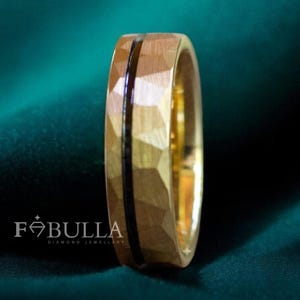 Hammered Faceted Gold Ring for Men | Unique Matte Finish Band | 18K Yellow Gold Wedding Ring | Modern Textured Men’s Ring | Gift for Him