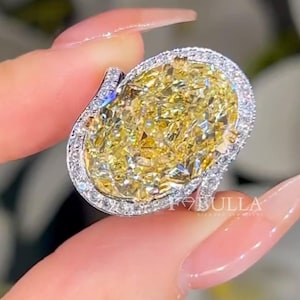 Oversized Yellow Lab Diamond Halo Ring: Statement Cocktail Ring