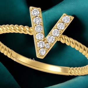 Anillo de letra personalizado, anillo de oro macizo con inicial personalizada para mujer, banda apilable con estilo, anillo de letra con banda trenzada, regalo de joyería para ella