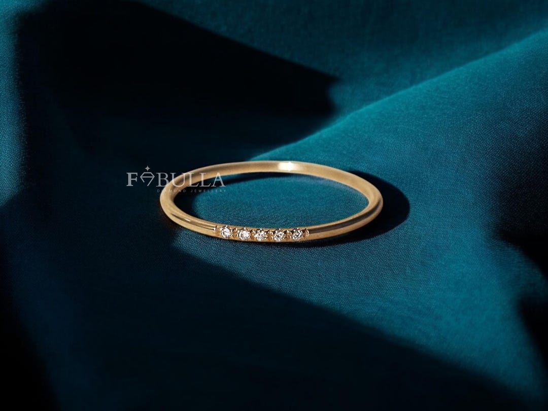 Dainty 14K Gold Diamond Wedding Band: Minimalist Stacking Ring - Etsy