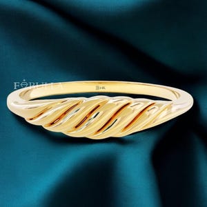 14k Solid Gold Croissant Ring: Twisted Rope Stacking Band