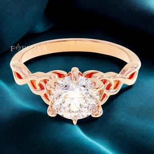 Moissanite Celtic Knot Engagement Ring: 14k Rose Gold Twisted Band