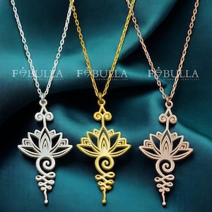 Lotus Flower Unalome Pendant Necklace: Boho Yoga Jewelry