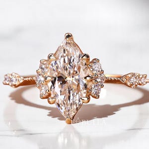 Vintage Engagement Ring For Women, IGI Certified Marquise Cut Lab Grown Diamond, Wedding Ring For Her, Gift For Her, Anniversary Ring