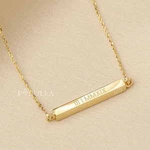 14K 18K Gold Custom Horizontal Cremation Urn Bar Necklace, 4 Side Engraved Memorial Necklace, Engrave Name Date Custom Jewelry Gift For Her