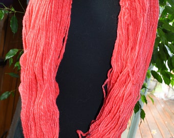 Organic Polwarth Hand Spun Yarn 7.9 Ounces Kool Aid Dyed Coral