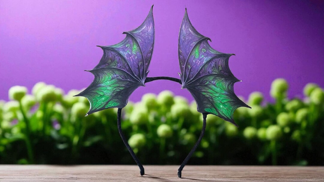 Green and Purple Dragon Wings Headband - Fantasy halloween Bat Wing ...