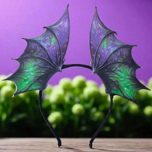 Green and purple  Dragon Wings Headband - Fantasy   Halloween bat wing hair accessories. Dragonborn cosplay costume.