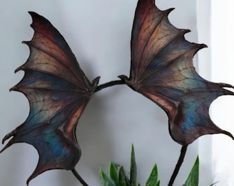 Mystical Dragon Wings Headband - Fantasy   Halloween bat wing hair accessories. Dragonborn cosplay costume. Dragon horn ears gothic attire.