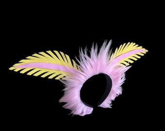 Antenas de polilla de arce rosa y amarillo. Diadema adorable. Disfraz de feria medieval. Diadema de hada. Disfraz de polilla rosa. Baile de fantasía de Halloween.