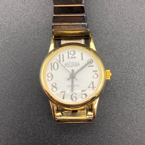 Vintage Medana Quartz Watch | Gold Tone Stainless Steel, Expandable Band