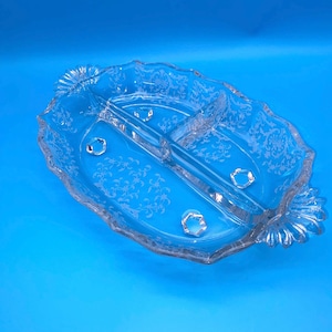 FOSTORIA | Navarre | Vintage Divided Etched Footed Crystal | 3 Section Dish | FREE Shipping!!!!