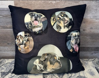 Personalized Photo Paw Print Pillow, Custom memorial pet, Paw print pet pillow for friends and family pets, english bulldog pillow
