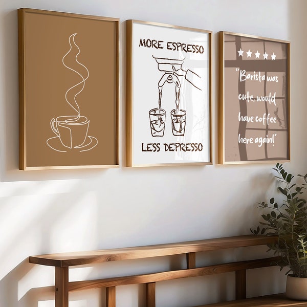 Coffee Bar 3 Piece Bundle Wall Art! Boho, Minimalist Prints,Modern Art, Trendy Coffee Art,3 Download Digital Printable File