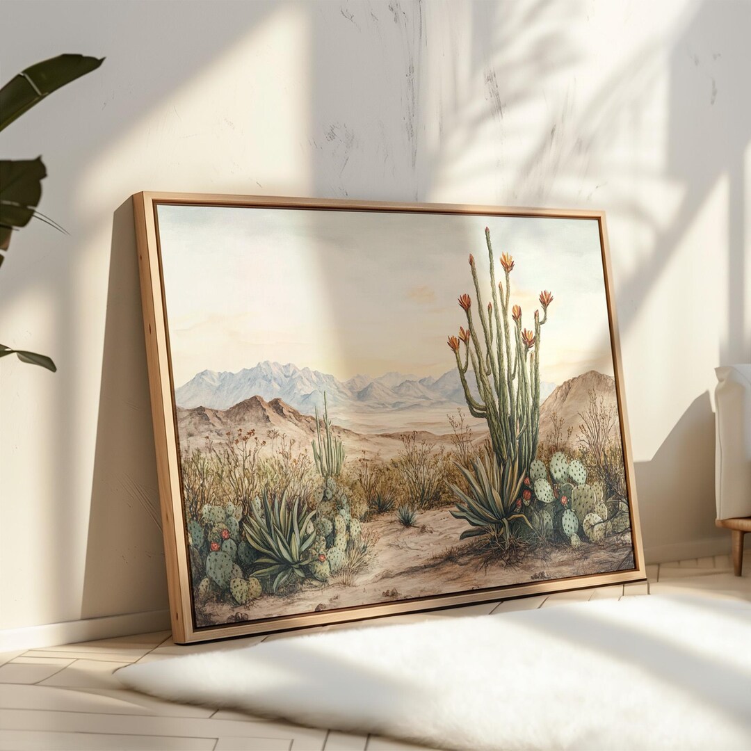 Desert Cactus Landscape Art Print – Southwest Nature Wall Decor, Serene ...