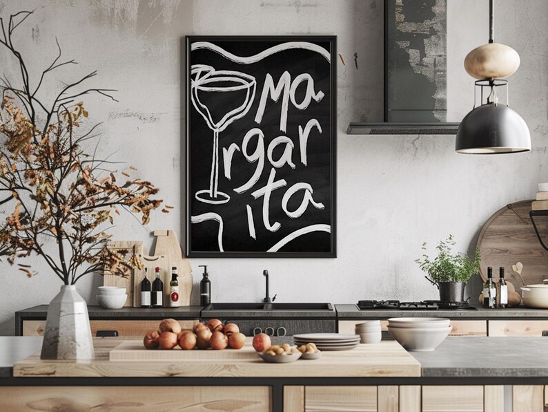 Margarita Chalkboard Art Print Bar Decor, Cocktail Wall Art, Vintage