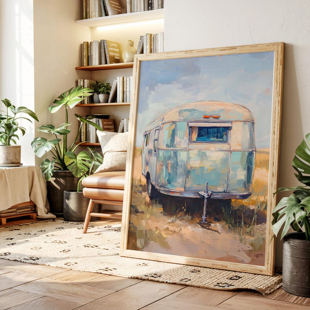 Retro Rv Texture Vintage Camper Trailer Wall Art – Retro Airstream Style Painting ...