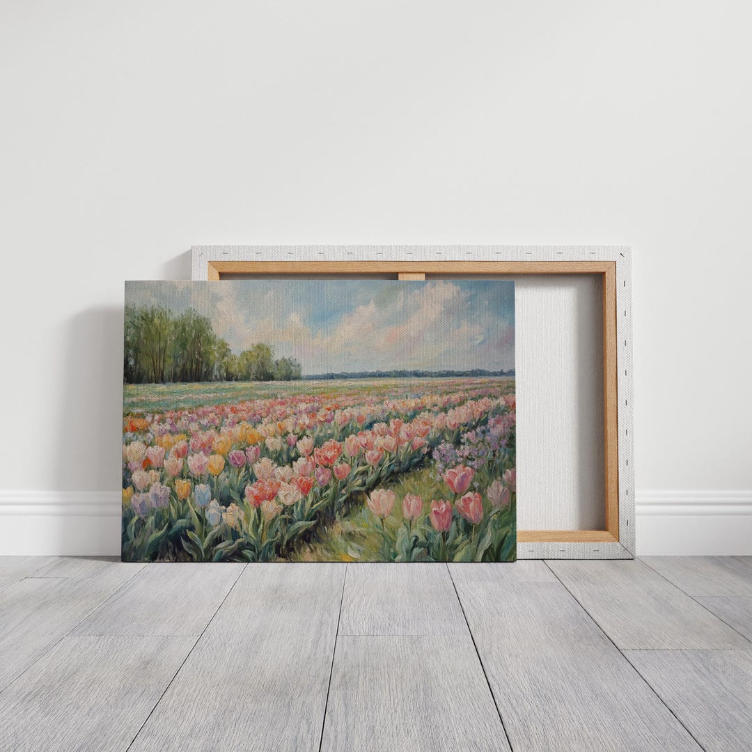 Colorful Tulip Field Landscape Art – Spring Floral Meadow Print ...