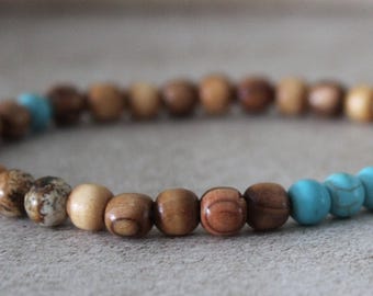 Olive Wood and Jasper and Crystal Bead Stretch Bracelet - Handcrafted Hebrew Jewelry from Israel
