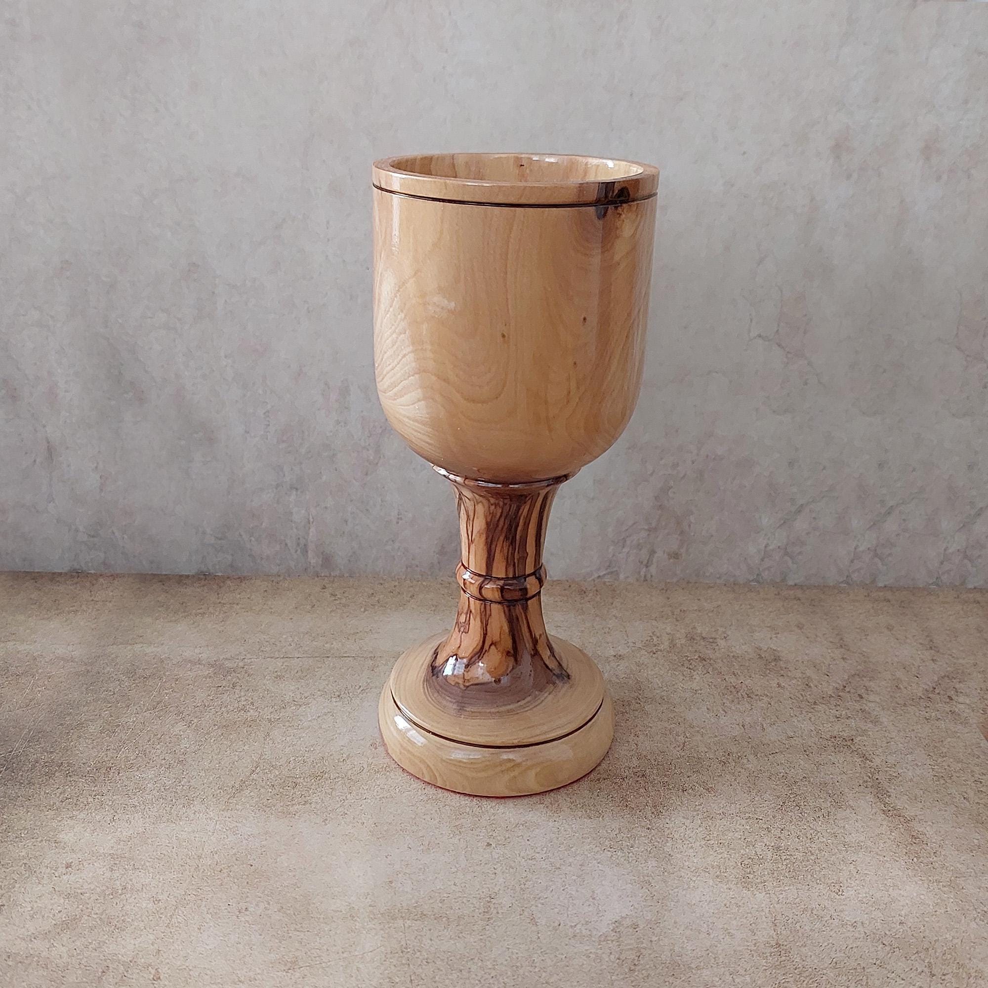 Hand Carved Olive Wood Communion Cup: Jerusalem Grail, Church Gift