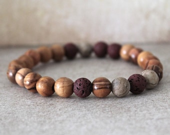 Handcrafted Jasper & Olive Wood Bracelet: Hebrew Jewelry from Jerusalem