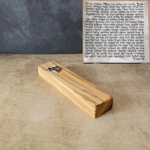 4.7&quot; / 12cm Olive Wood Mezuzah with Silver Hebrew Shin & Scroll - Authentic Jewish Door Blessing - Perfect New House Gift - Natural Wood