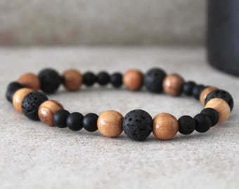 Handcrafted Olive Wood & Obsidian Bracelet: Jerusalem Healing Jewelry