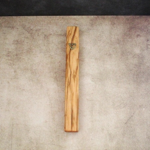 Handmade Olive Wood Mezuzah Case with Bronze Shin - Jerusalem Gift