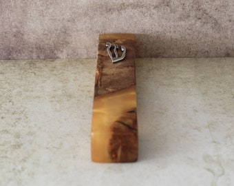 Handmade Olive Wood Mezuzah with Epoxy: Judaica Home Blessing (5.9")