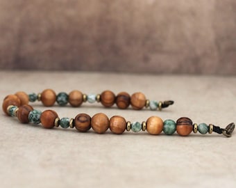 Hand Carved Olive Wood Bead Bracelet: Jerusalem Prayer Beads