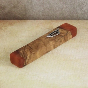 14.5cm / 5.7&quot; Handmade Mezuzah Case Made of Olive Wood and Epoxy, Judaica From Israel, Jewish Home Gifts, Religious Gift for a Jewish Home